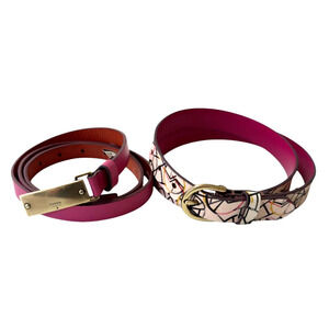 Fossil Solid Pink/Multicolored Geo Print Leather Belt Womens M/ L Y2K Lot of 2